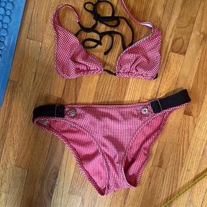 Hurley Smile red bikini cute buckle detailing at waist vintage